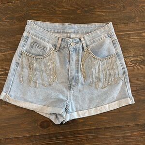 Light Blue Denim Shorts with Silver Accents